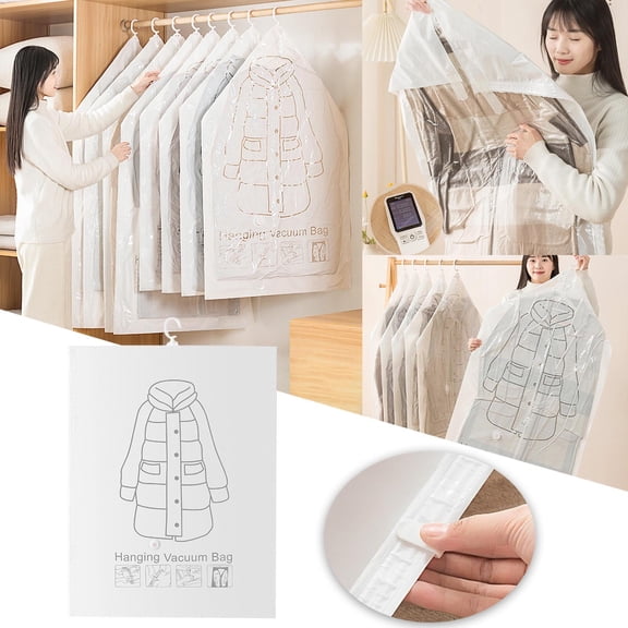 GeBuSn Hanging Vacuum Storage Bags For Clothes Vacuum Space Bags For Clothes With Hanger Hook (A)