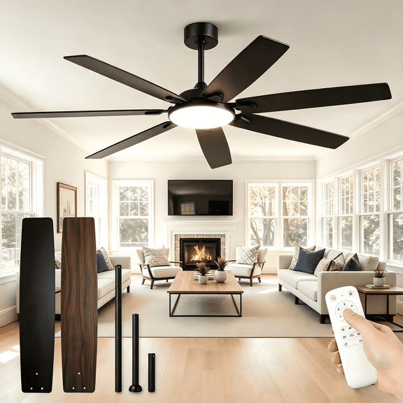 Lokivas 62in Ceiling Fan with Light and Remote Control, Reversible DC Motor with 6 Speeds, Dual Finish Blades for Bedroom Living Room, Black