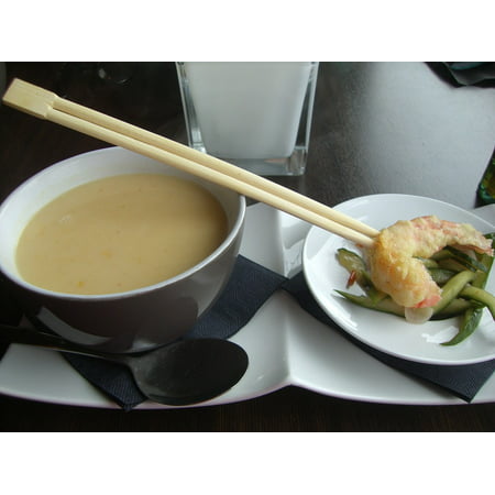 LAMINATED POSTER Eat Soup Chopsticks Coconut Soup Asia Shrimp Meal Poster Print 24 x
