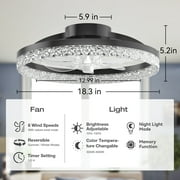 Ceiling Fans with Lights and Remote, 20 Low Profile Ceiling Fans, 3000-6000K Dimmable Modern Flush Mount LED Fan Light, Fandelier Ceiling Fan for Bedroom, Kitchen, Living Room, Black