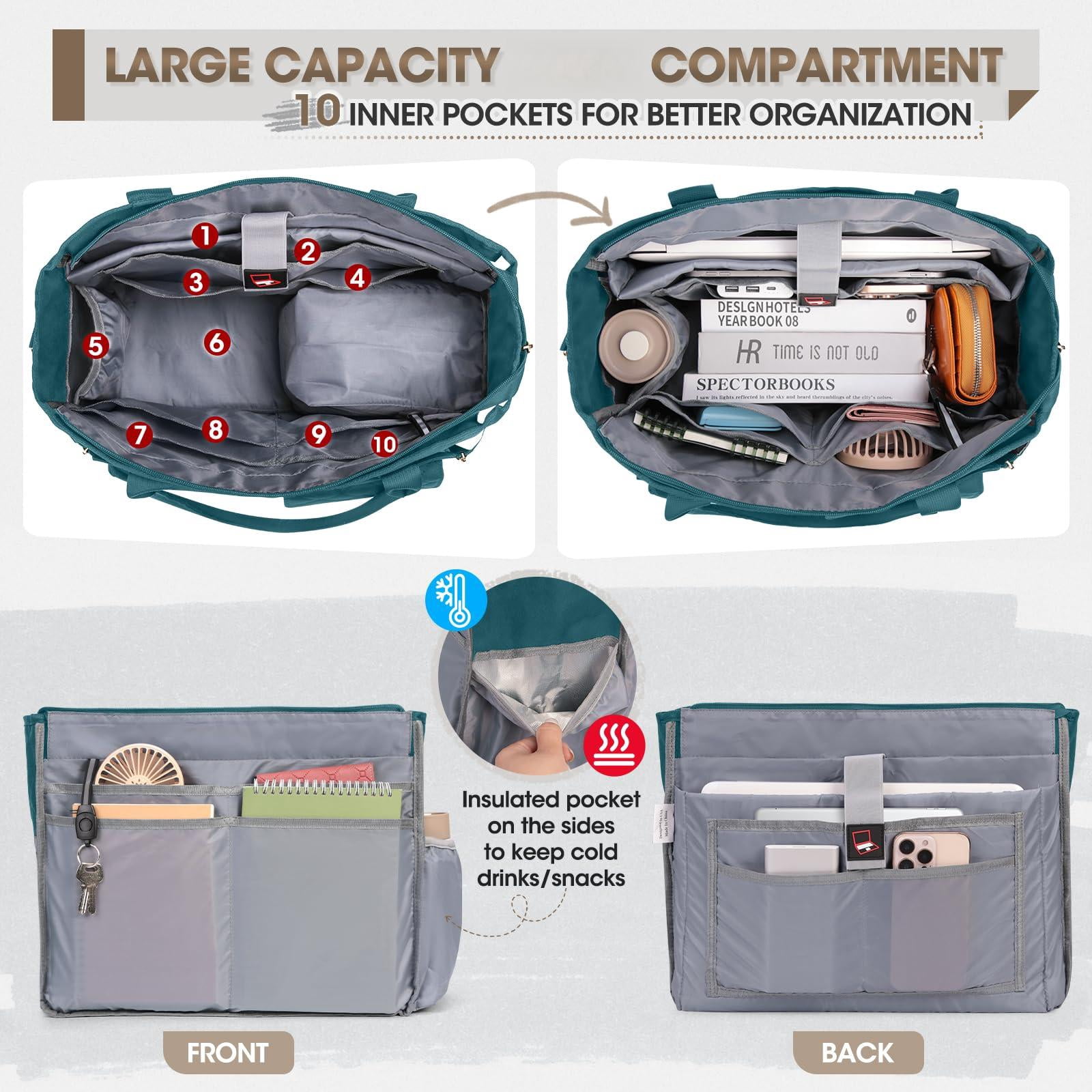 Teacher Tote Bag With Insulated Lunch Compartment 15.6 Inch Laptop For Women Lightweight Work Bags Nurse