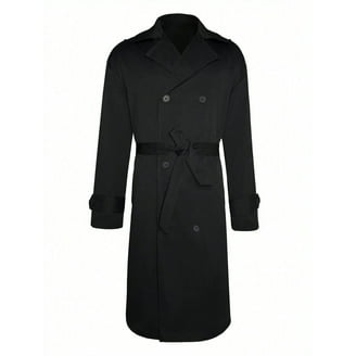 HAXMNOU Men Wool Coat Winter Trench Coats Long Sleeve Button Up