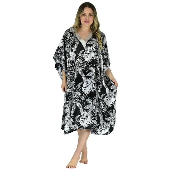 Up2date Fashion's Women's Short Caftan / Kaftan / Muumuu / Mumu, Midnight Leaves Print