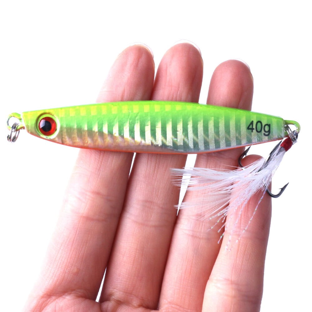 14pcs/set Lead Metal Jig Lure 14g-40g Spoon Bait Saltwater Fishing Feather Hook