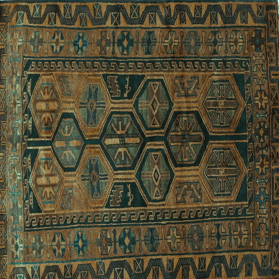 Ahgly Company Indoor Square Persian Turquoise Blue Traditional Area Rugs, 5' Square