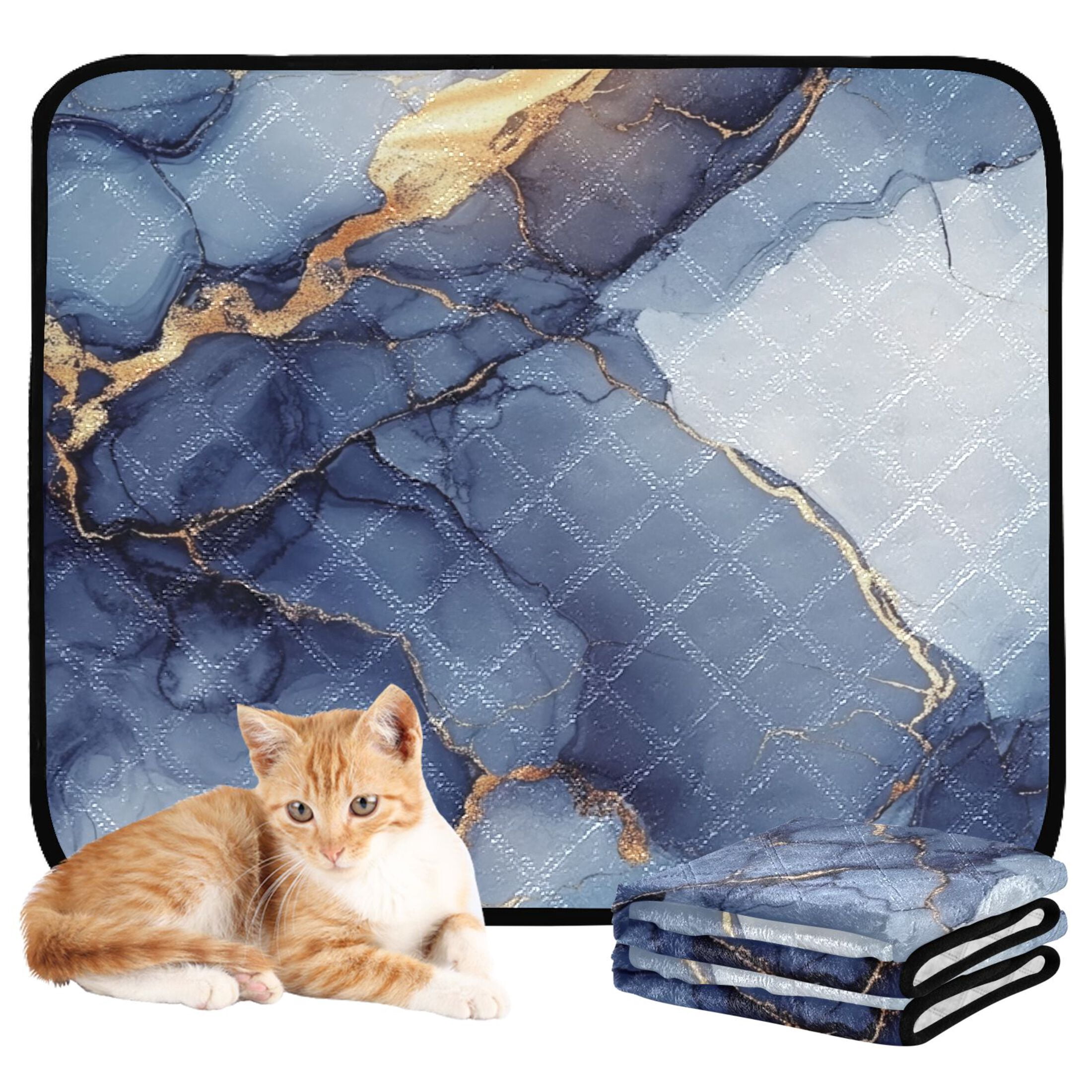 Qxltty Dark Blue Gilt Patterns Cat litter Pads Pet Set of 2 Diaper Mats Center Anti-leakage Layer Absorbent Soft and Comfortable