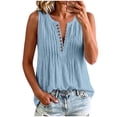 thumbnail image 2 of QSAWXQZ Women's Cotton Linen Tank Tops V Neck Button Front Pleated Sleeveless Casual Blouse M, 2 of 7