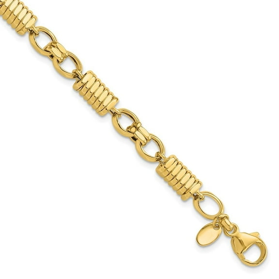 Auriga Fine Jewelry 14K Yellow Gold Polished and Grooved Fancy Link Men's Bracelet 5.4inch for Women