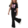 thumbnail image 3 of Rvasteizo Girls Summer Set Print Crew Neck Short Sleeve Tee and Fashion Casual Long Pants 2 Piece Set for Kids 5-15 Years, 3 of 5