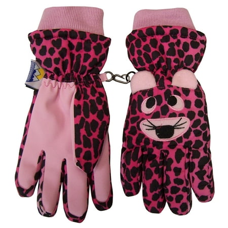 NICE CAPS Girls Waterproof and Thinsulate Insulated Cute Tiger Face Ski Snow Winter Gloves - Fits Kids Toddler Childrens Youth Child Sizes For Cold