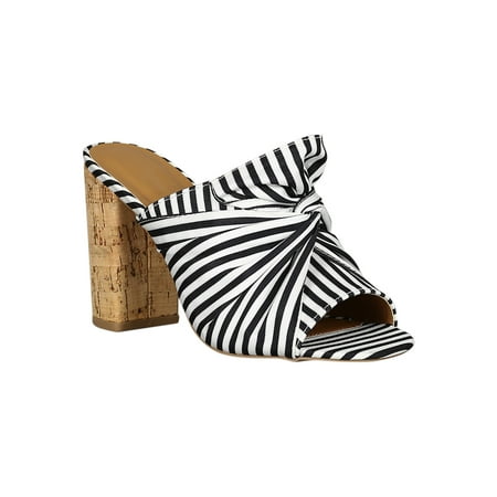 - Women Knotted Open Toe Chunky Cork Heel Mule 18412