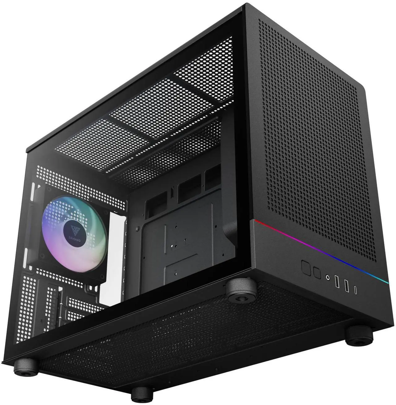 Gamdias ATHENA M4M mini ITX, mATX, micro mesh small form factor PC case, includes 3 PWM fans (Airflow up to 57.56 CFM), fits: 395mm GPU, ATX PSU, and 360mm radiators.