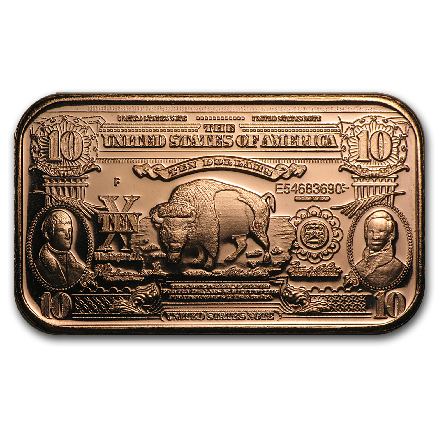 1 oz Copper Bar 10 Bison Banknote