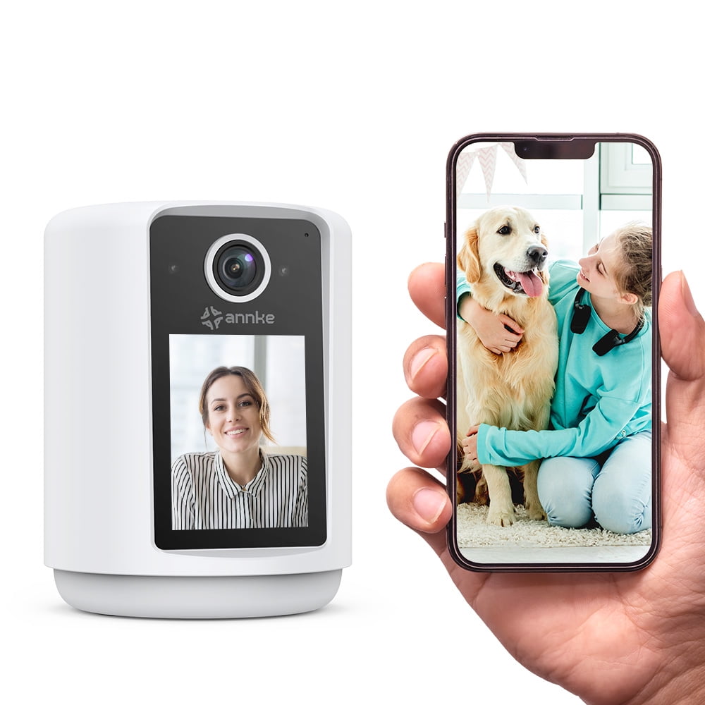 ANNKE 3MP HD Indoor POE Surveillance Security Camera with 2.4" Screen, Phone App + Two-Way Video and Audio Call, Motion Detection, Pet Camera, Baby Monitor, Table Lamp, Night Vision