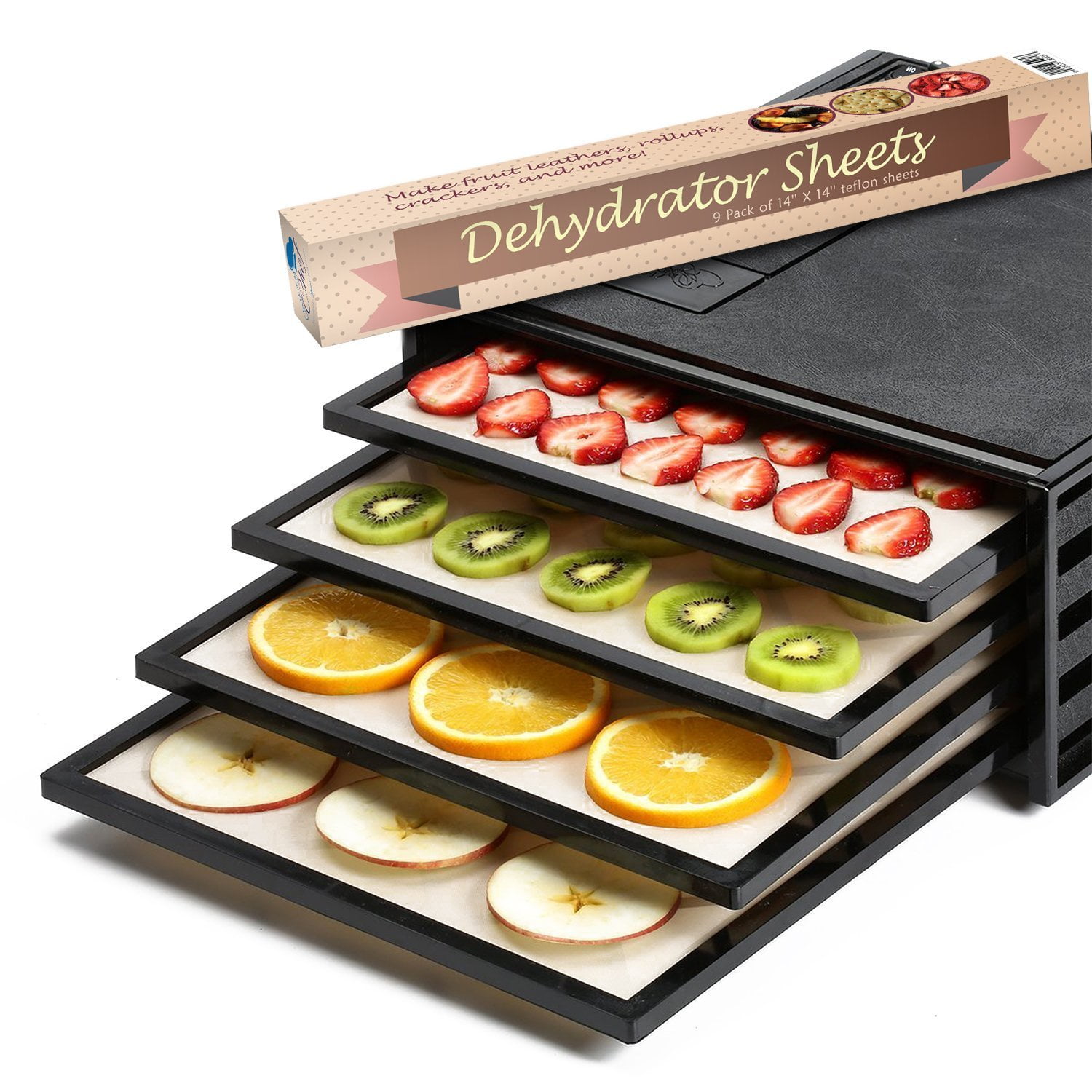 Food Dehydrator Sheets, Set of 9 Premium 14 x 14 Non-Stick Teflon