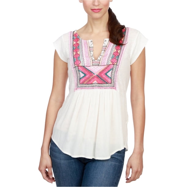 Blusa de punto con babero bordado Lucky Brand para mujer blanca XS