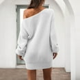 thumbnail image 4 of Women's 2026 Summer Dresses Solid Color Casual Off-shoulder Lantern Sleeve Knitted Sundresses — White∣S, 4 of 8