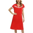 thumbnail image 4 of Baywell Women's Short Sleeve Nightgown Lace Trim V Neck Nightshirt Vintage Style Casual Lounge Dress S-2XL, 4 of 6