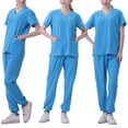 thumbnail image 4 of Jinhomg Scrubs for Women Set Button V-Neck Short Sleeve Caregiver Top & Drawstring Elastic Waist Joggers with Pockets 2 Pieces Scrub Uniforms Sky Blue M, 4 of 5
