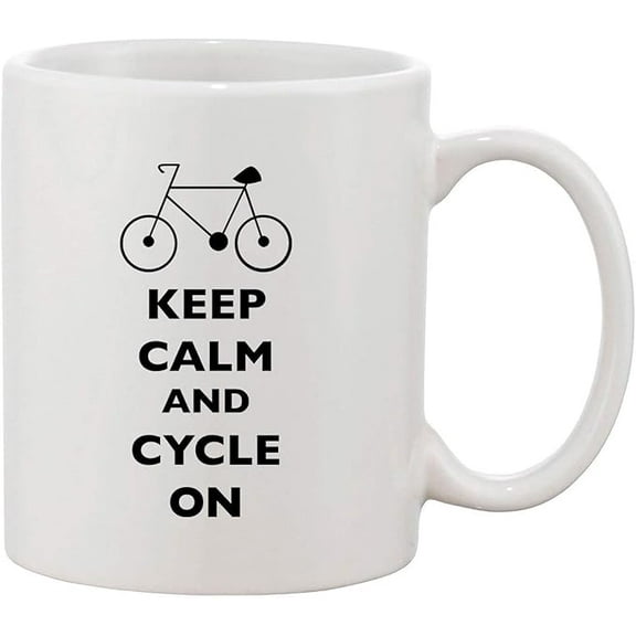 Keep Calm and Cycle On Funny Dishwasher Safe Ceramic White Coffee 11 Oz Mug by