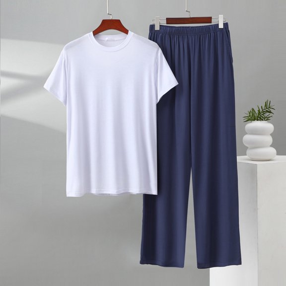 Qiyinn Men's Cotton Pajama Set | Breathable Soft Long Sleeve Sleepwear for Night, Lounge, Home