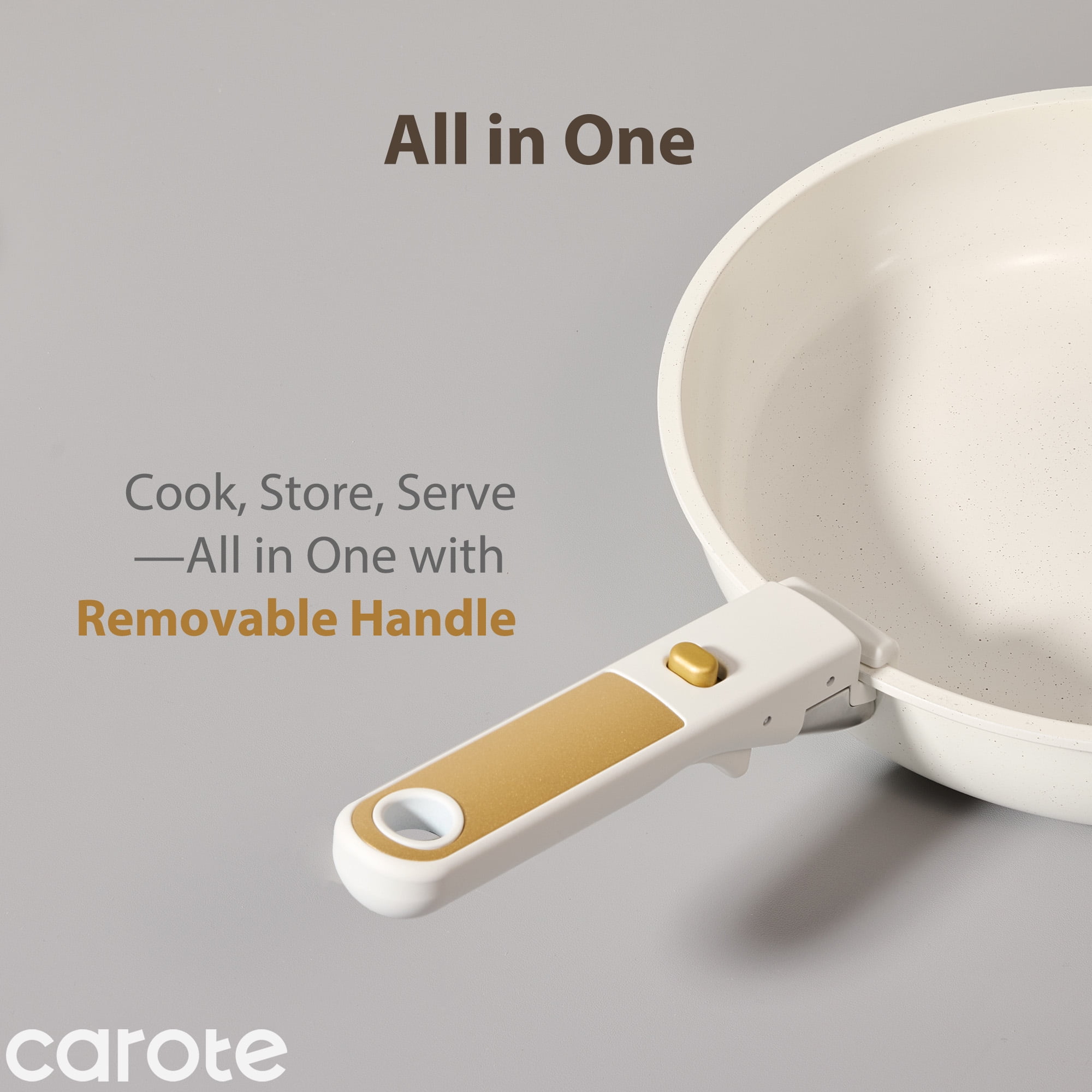 Carote 21 Pieces Pots and Pans Set with Detachable Handle, Ceramic Non Stick Non Toxic Kitchen Cookware Set with Induction, Oven/Dishwasher Safe, Granite White