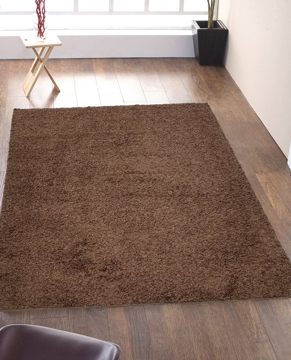 Solid Light Brown Shag Area Rug 5x7