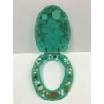 ELONGATED GREEN SEASHELL AND SEAHORSE RESIN TOILET SEAT, CHROME HINGES