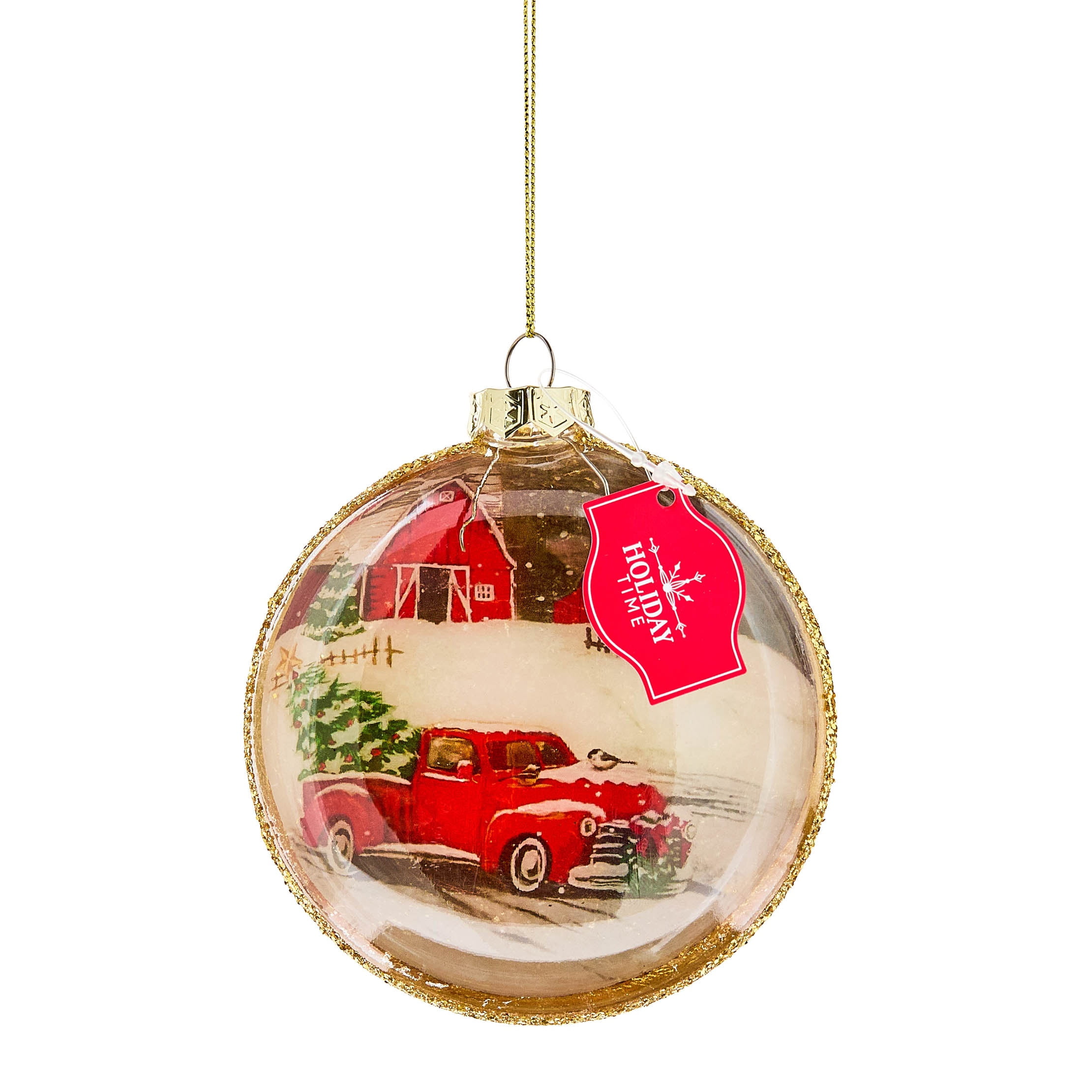 Red Truck Farm Scene Ball Christmas Ornament, 4", by Holiday Time
