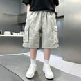 thumbnail image 4 of Big Kids Breathable Baggy Cargo Capri Shorts, Printed Fabric Snap Pocket Summer Light‑Weight Casual Shorts for Boys, 4 of 6