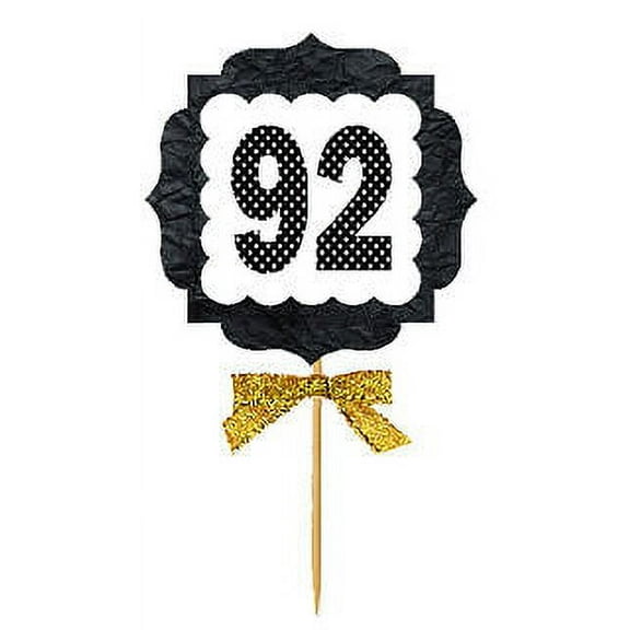 92nd Birthday / Anniversary Gold Ribbon Hand Crafted Novelty Cupcake Decoration Toppers / Picks -12ct