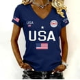 thumbnail image 4 of T Shirts for Women Gsakboxl Women Trendy V Neck Patriotic Tee 250th Anniversary American Flag Print Short Sleeve Fashion Casual Graphic T Shirt Ideal For Young Daily Holiday Womens Blouses S, 4 of 5