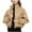 Khaki, variant on Winter Jackets for Women Womens Cropped Coats Padded Jacket Pu Leather Coat Short Jackets Warm Quilted Coats Outerwear Full Zip with Pockets Stand Collar Solid Color Size