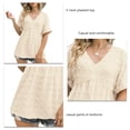 thumbnail image 4 of Blusa plisada con cuello en V para mujer, blusa plisada con cuello en V, suave y transpirable, a la moda, cómoda para la piel, color albaricoque XXL, 4 of 5