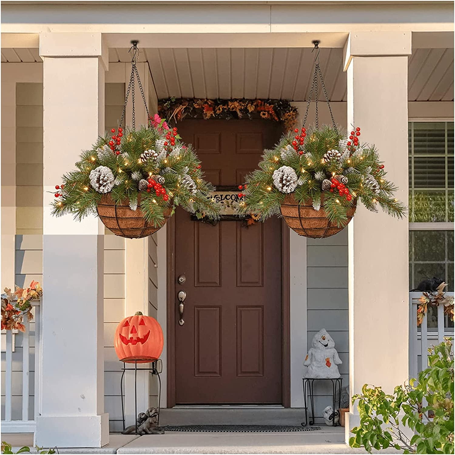 Thanksgiving Wreath Simulation Christmas Decoration Wreath Wall Hanging  Autumn Harvest Red Fruit Bunch Garland 2pcs