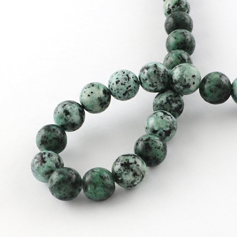 Dyed Natural Sesame Jasper Round Beads Strands Dark Sea Green 8mm Hole: 1mm 48pcs/strand 14.9 inch