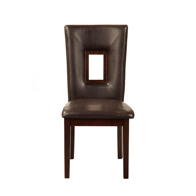 Benzara BM172006 Rubberwood Side Chairs With Leatherette Seat And Back Set Of 2