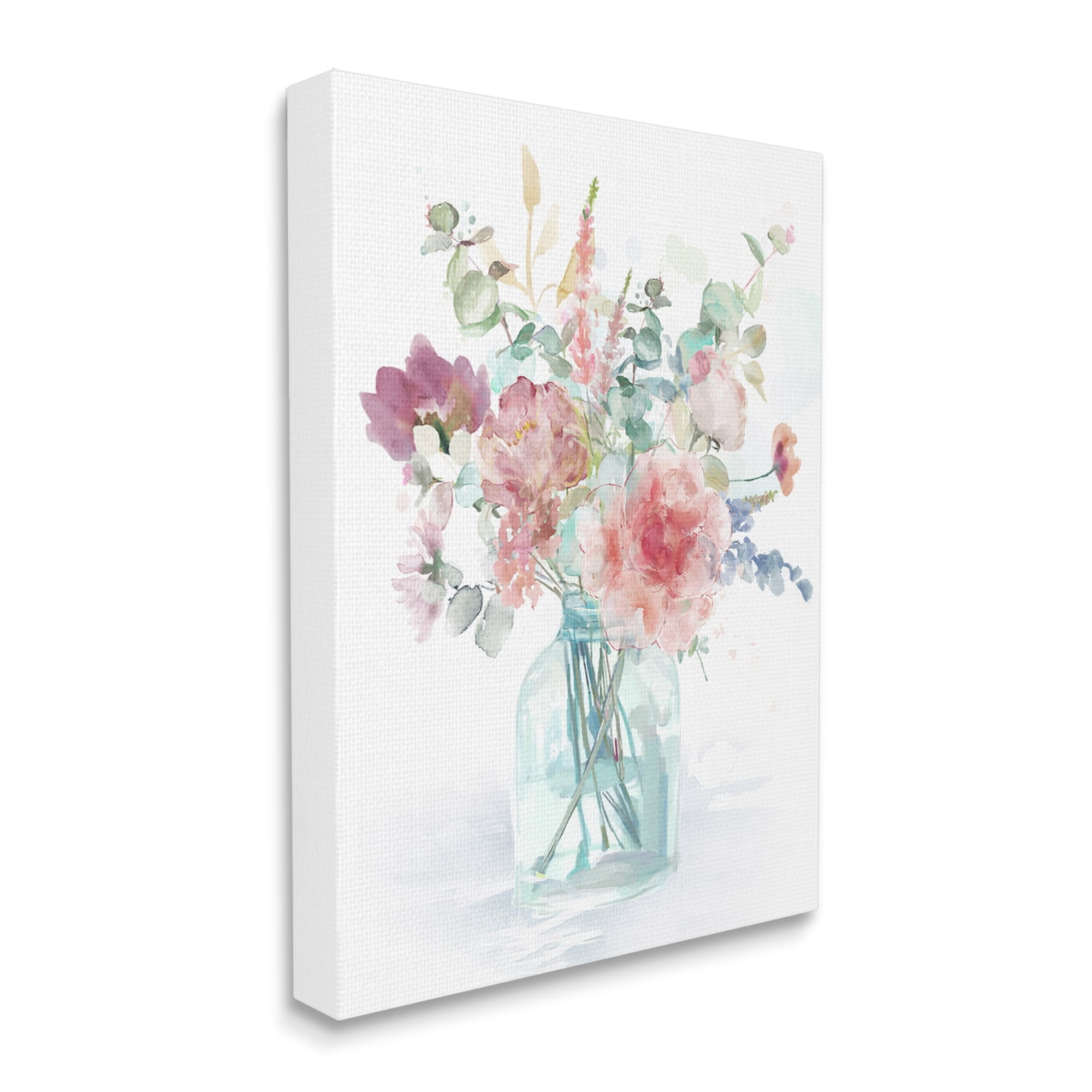 Spring Bloom Rose Bouquet Pastel Flower Watercolor Botanical & Floral Painting Gallery-Wrapped Canvas Print Wall Art