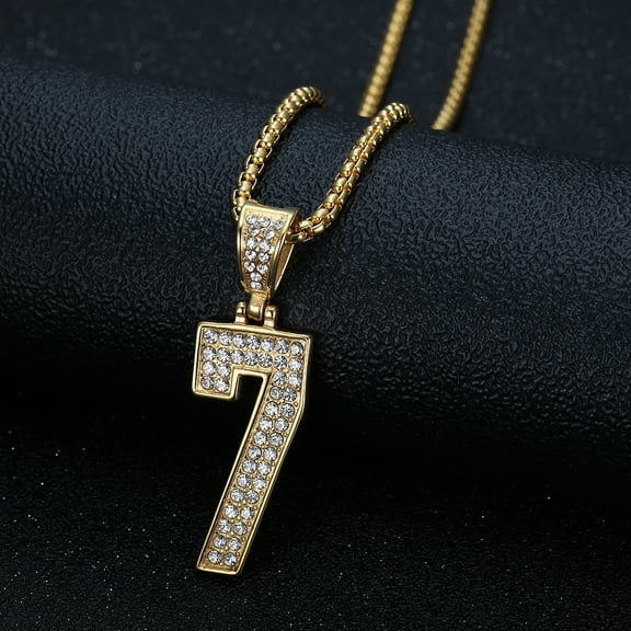 Hip Hop Bling Iced Out 14K Yellow Gold Number 7 Pendants Necklace for Men Rapper Jewelry Golden Silver Color