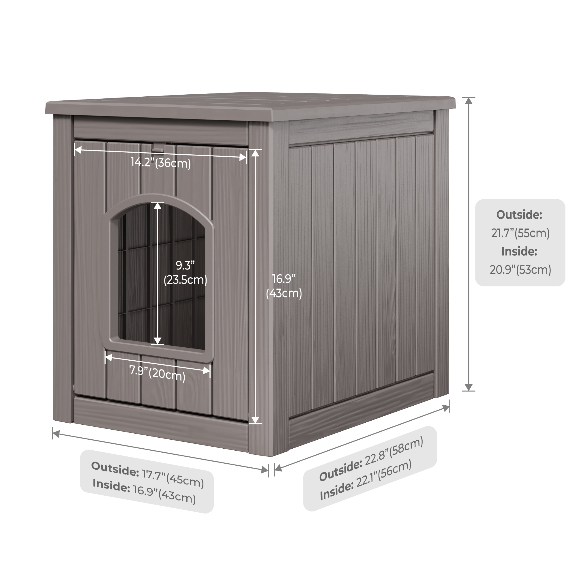 LHBcraft Outdoor Cat House, Weatherproof PP Cat Shelter for Feral & Stray Cats, Durable All-Season Pet House for Garden & Patio ,Gray