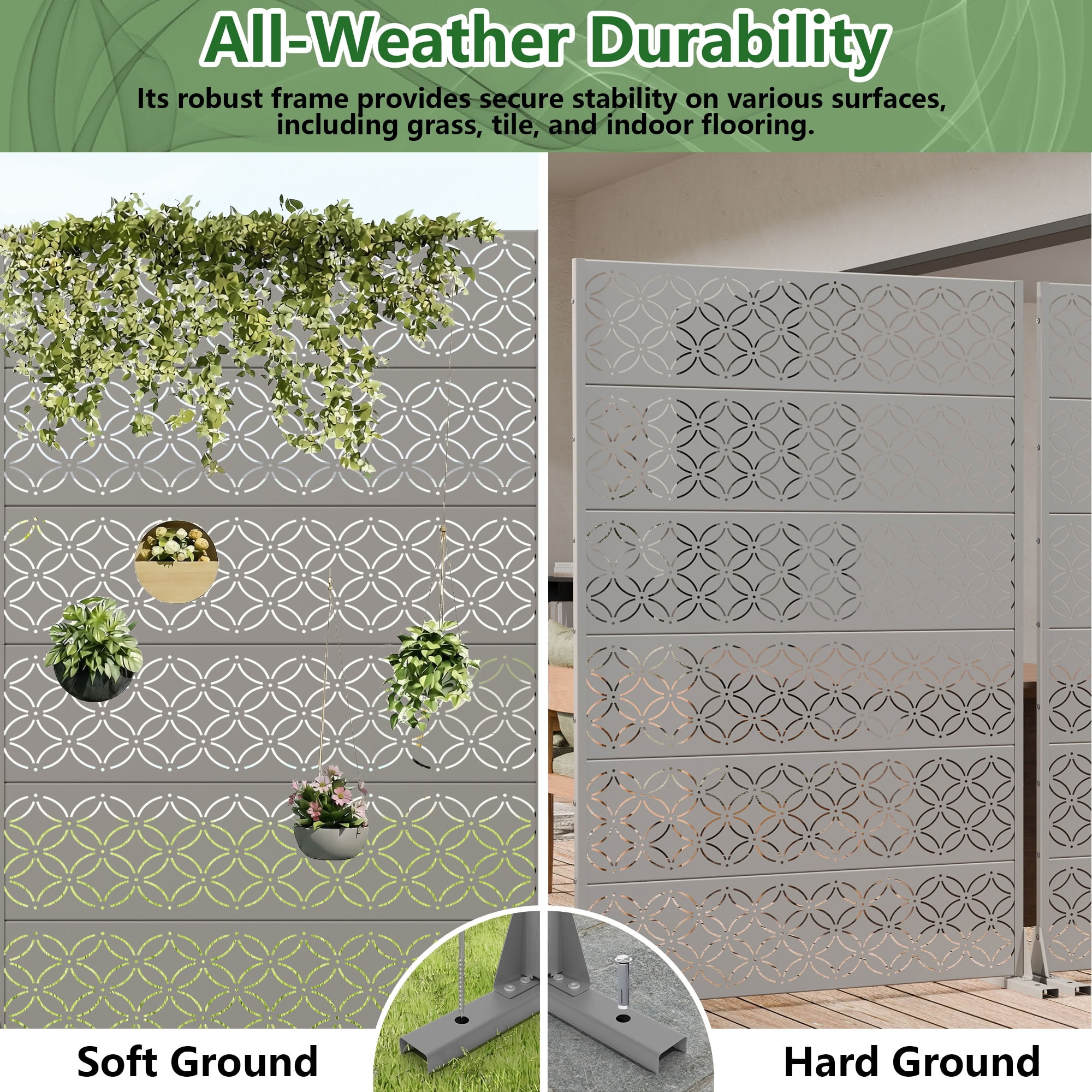 MAYEERTY 72*47in Outdoor Privacy Screen, All Weather Metal Privacy Panel, Privacy Divider for Patio, Balcony, Backyard, Garden