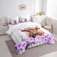 thumbnail image 3 of Feelyou Highland Cow Bedding Comforter Set 7 Pieces, Dreamy Purple Rose Flower Full Bedding Set, Rustic Animal Reversible Fitted Sheet Flat Sheet, Breathable Home Decor, 3 of 8