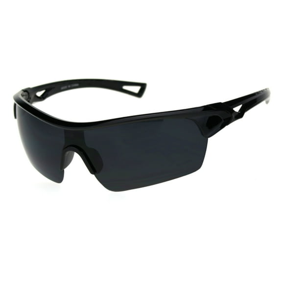 All Black Mens Sport Half Rim Plastic Sunglasses Matte Black