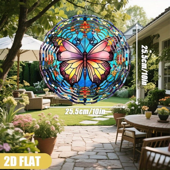HELLOYOUNG Wind Chimes Outdoor - Stained Glass Butterfly Metal Wind Spinner, 10 Inch 360° Swivel Hook Garden Decor for Yard, Vibrant Colors Soothing Sound, Durable Wind Chime for Porch Patio Wedding
