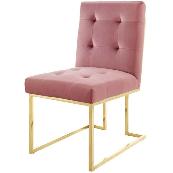 Contemporary Modern Urban Designer Dining Kitchen Room Side Chair, Velvet Fabric Metal Steel, Gold Pink