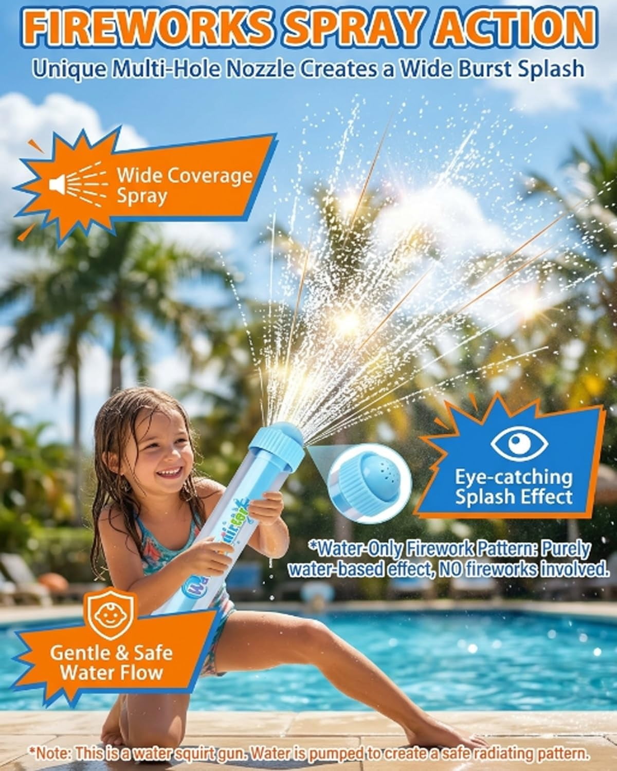 Firework Water Gun,Sprays Waters in a Firework-Like Pattern Samll Waters Blaster Style High-Pressure Summer Pool Beach Backyard Outdoor Party Favors