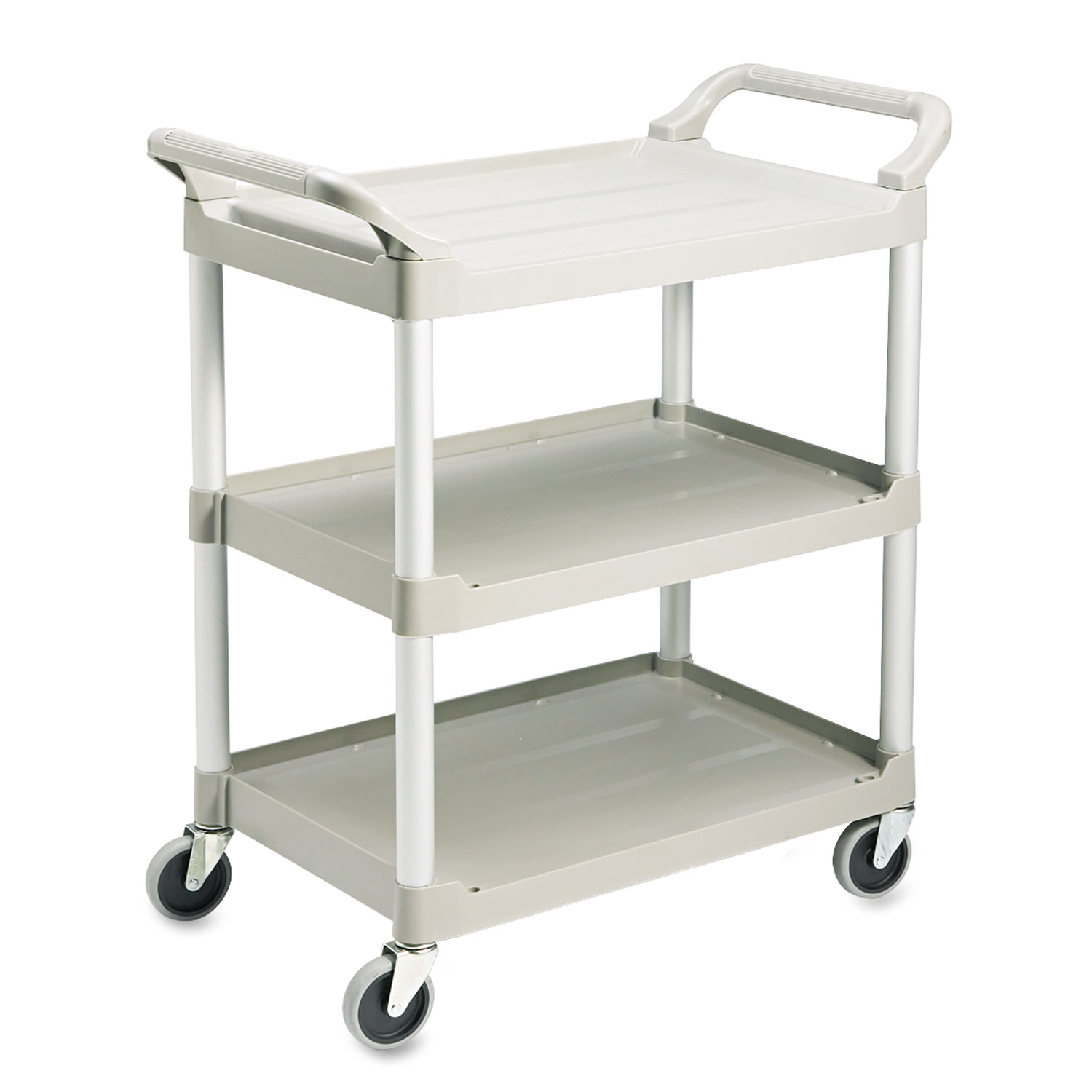 Rubbermaid Economy Plastic Cart, Three-shelf, 18.63w X 33.63d X 37.75h, Platinum