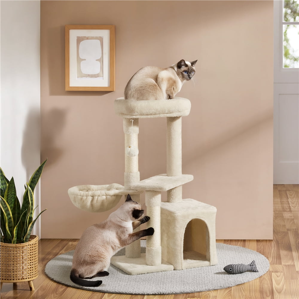 Yaheetech 34" Height Plush Cover Cat Tree with Condo and Sisal Ropes Posts, Beige