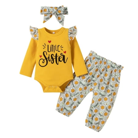 

Summer Savings Clearance 2023! PEZHADA Girls Romper Newborn Baby Girl Cute Print Girls European And American Sisters Dress Sister Sun Flower Print Romper Three-piece Suit Yellow 6-12 Months
