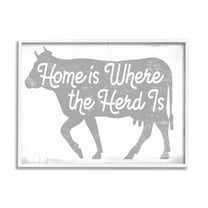 Stupell Industries Home Is Where Herd Is Phrase Graphic Art White Framed Art Print Wall Art, Design by Lil' Rue